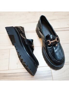 Chunky Patent Loafers Gold Bit Detail Size 10